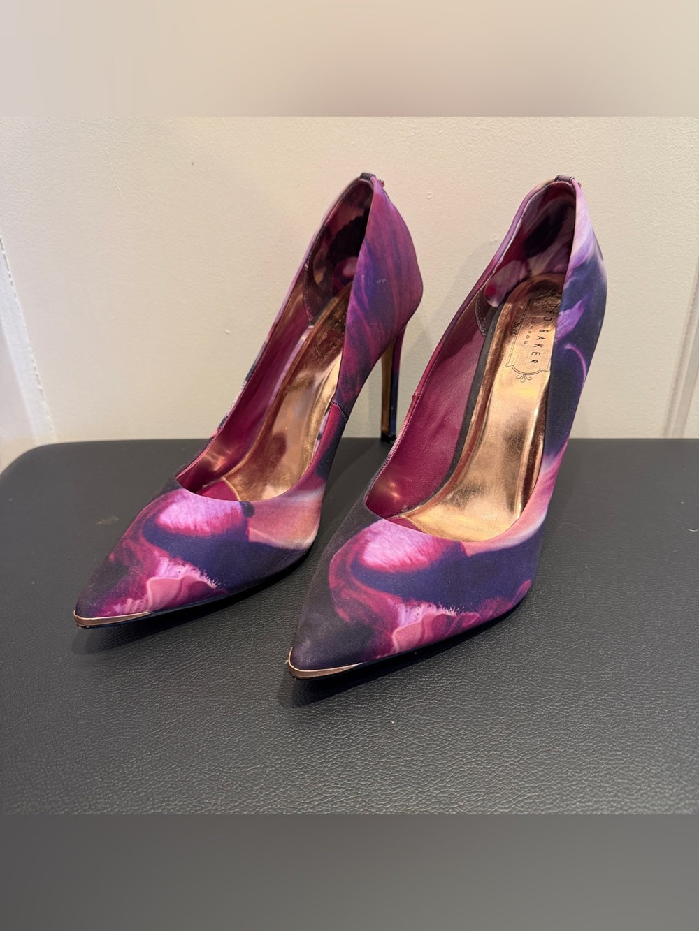 Ted Baker Neevo 3 Cosmic Bloom Purple Floral Satin Stilettos 39.5